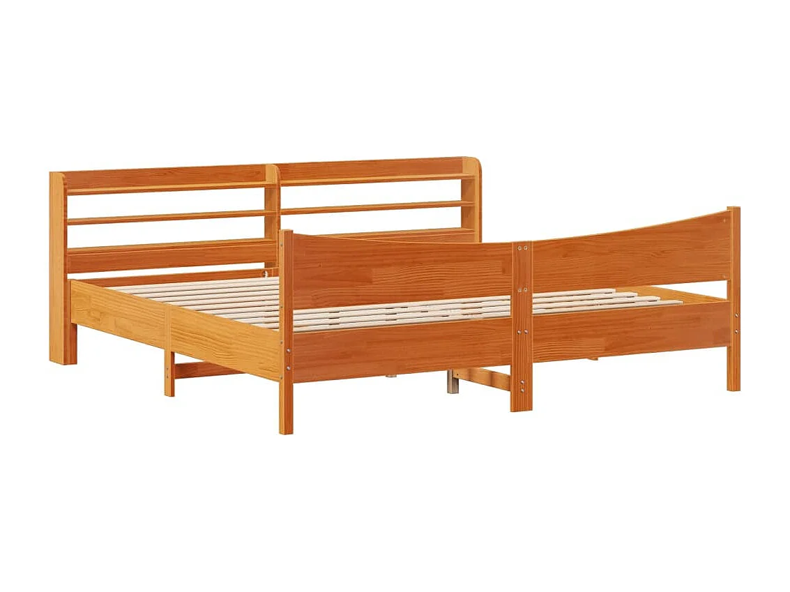 Estructura cama con cabecero madera pino marrón cera 180x200 cm