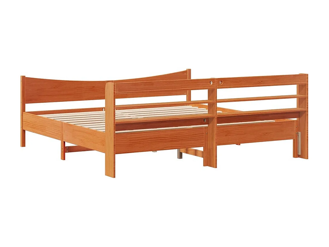 Estructura cama con cabecero madera pino marrón cera 180x200 cm