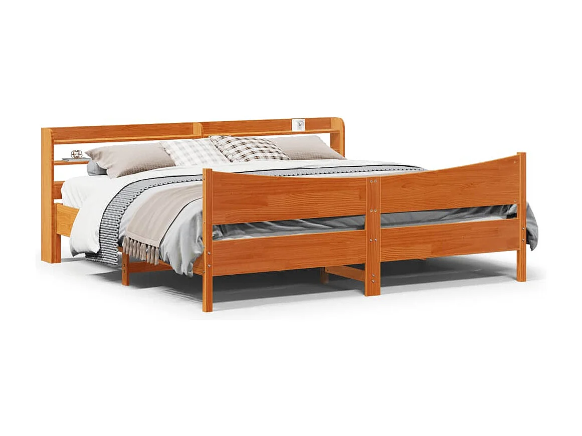 Estructura cama con cabecero madera pino marrón cera 180x200 cm
