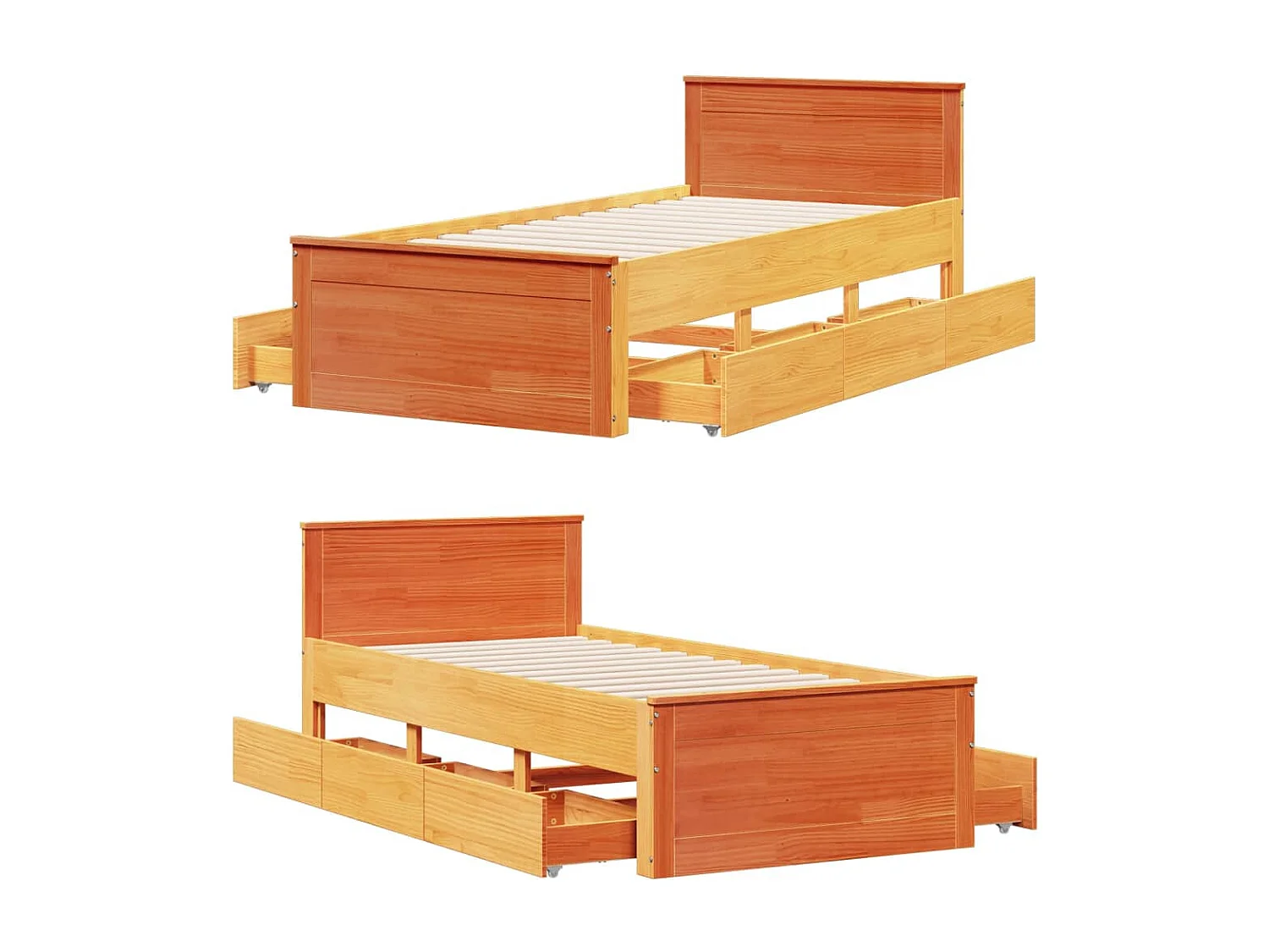 Estrutura cama s/ colchão e c/ cabeceira pinho castanho mel