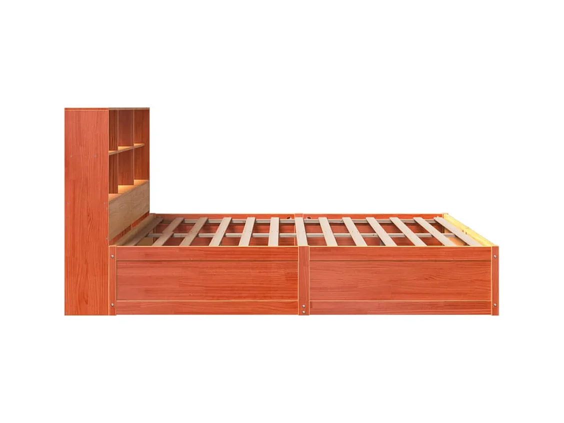 Cama sin colchón madera maciza de pino marrón cera 200x200 cm