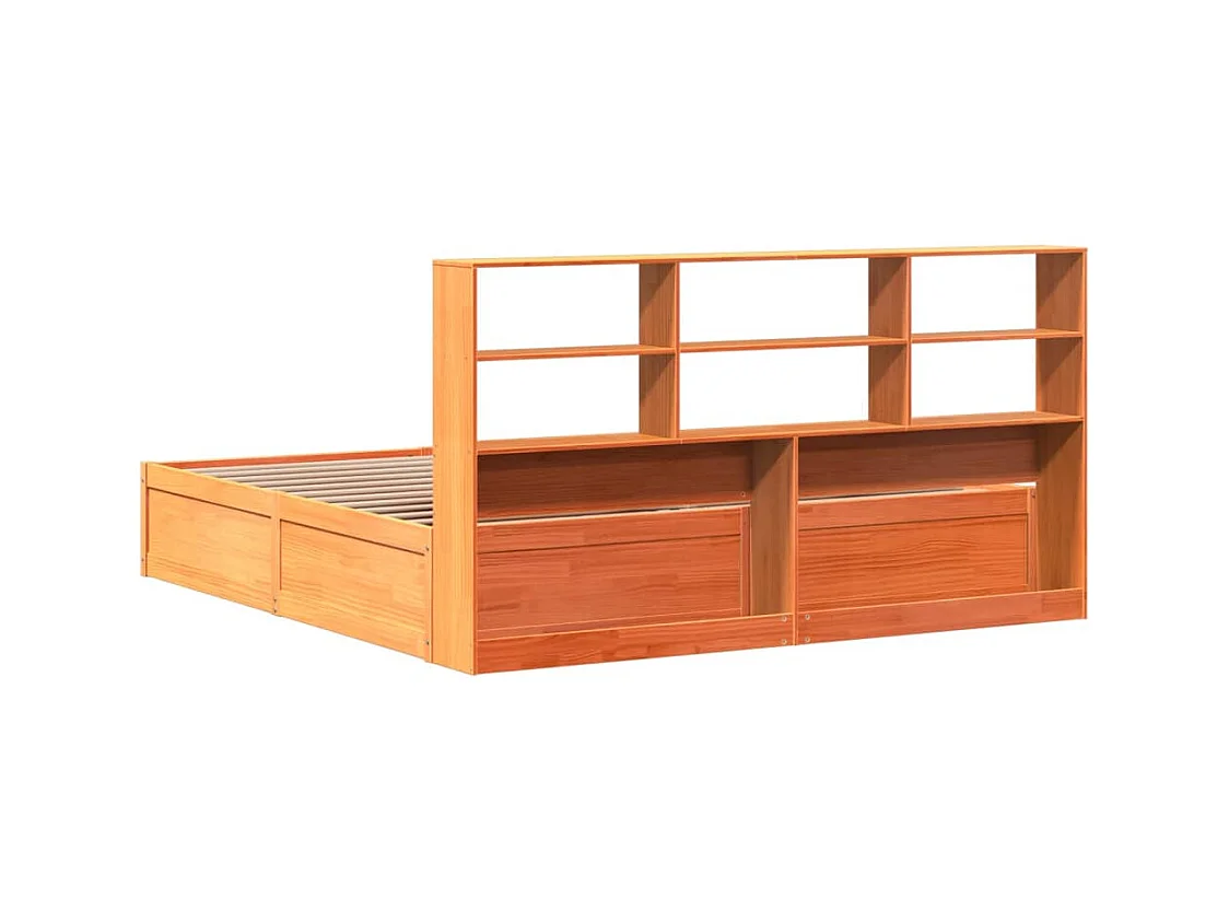 Cama sin colchón madera maciza de pino marrón cera 200x200 cm