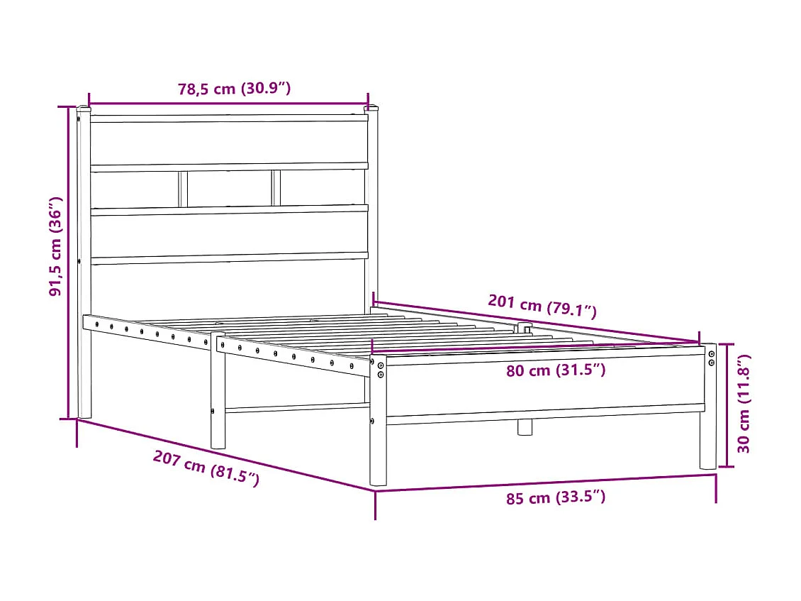 Estructura de cama sin colchón madera roble Sonoma 80x200 cm