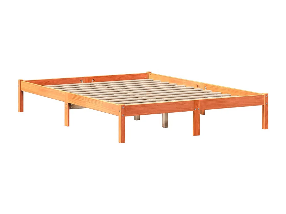 Cama sin colchón madera maciza de pino marrón cera 160x200 cm