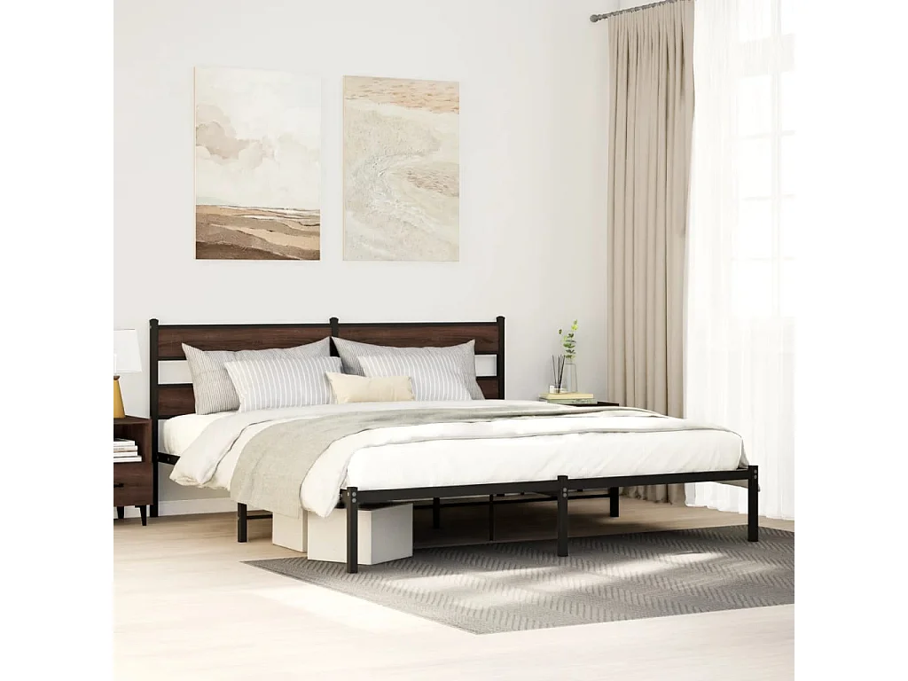 Estructura cama con cabecero sin colchón marrón roble 190x200cm