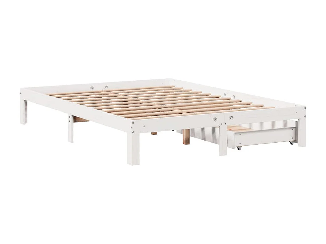 Estrutura de cama c/ gavetas 150x200 cm pinho maciço branco