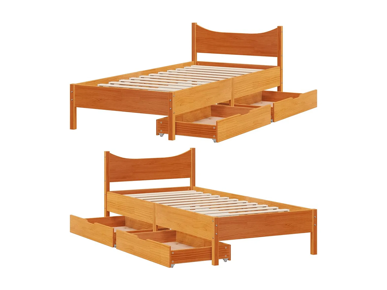 Estructura cama con cajones madera maciza pino marrón 90x200 cm