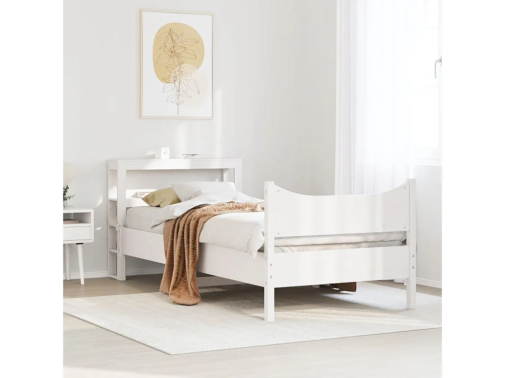 Estructura de cama con cabecero madera pino blanco 75x190 cm