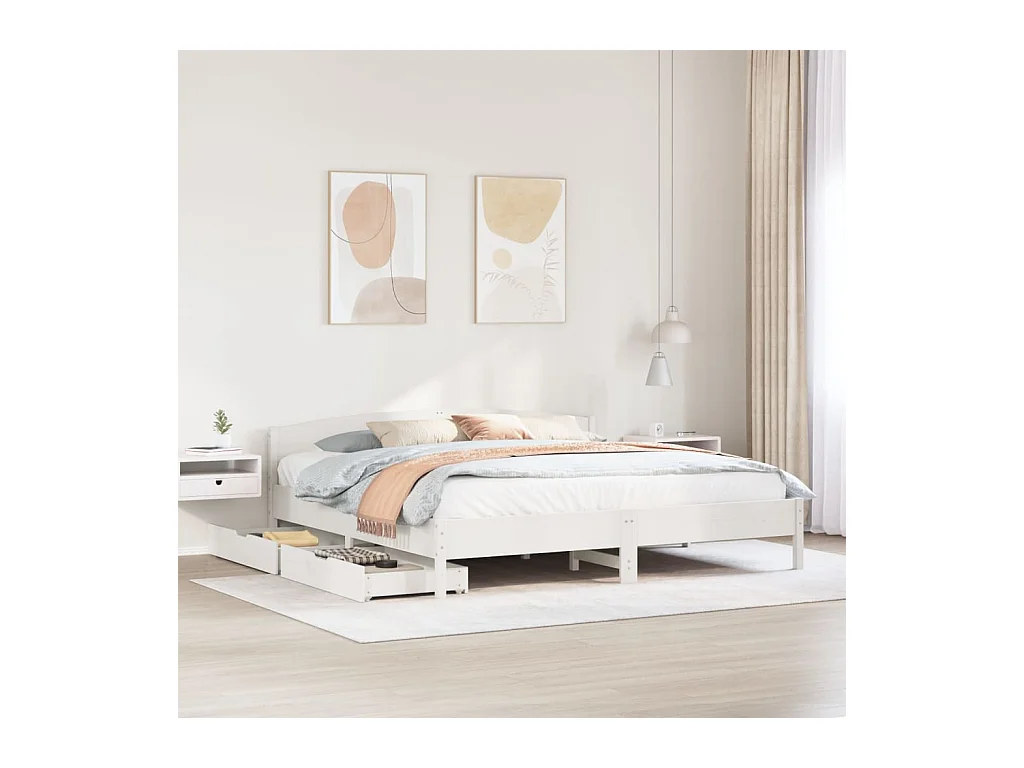 Cadre de lit sans matelas blanc 200x200 cm bois massif de pin