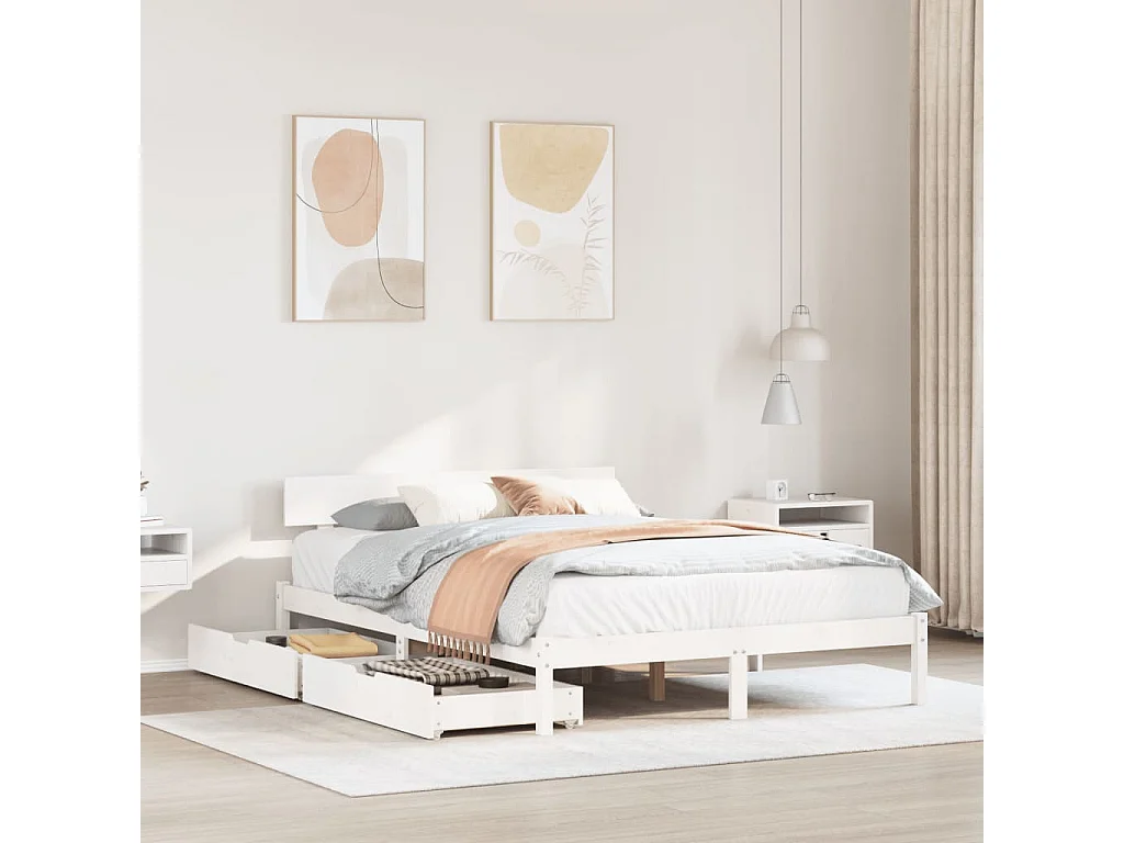 Estructura de cama sin colchón madera de pino blanca 140x200 cm