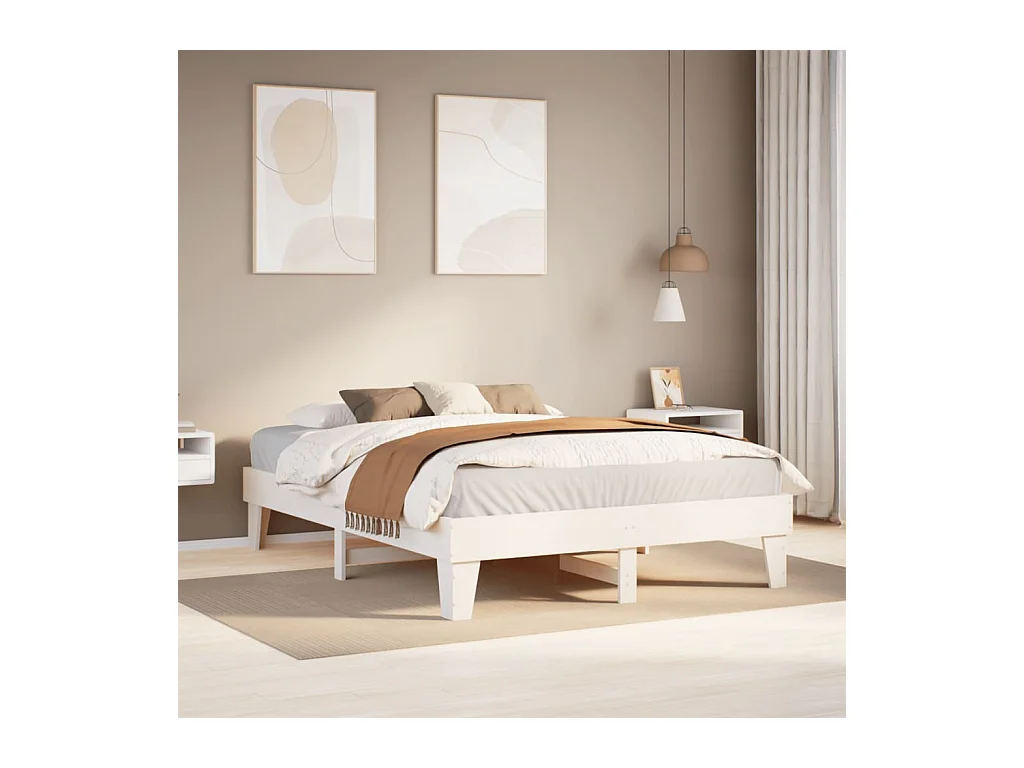 Cadre de lit sans matelas blanc 160x200 cm bois de pin massif