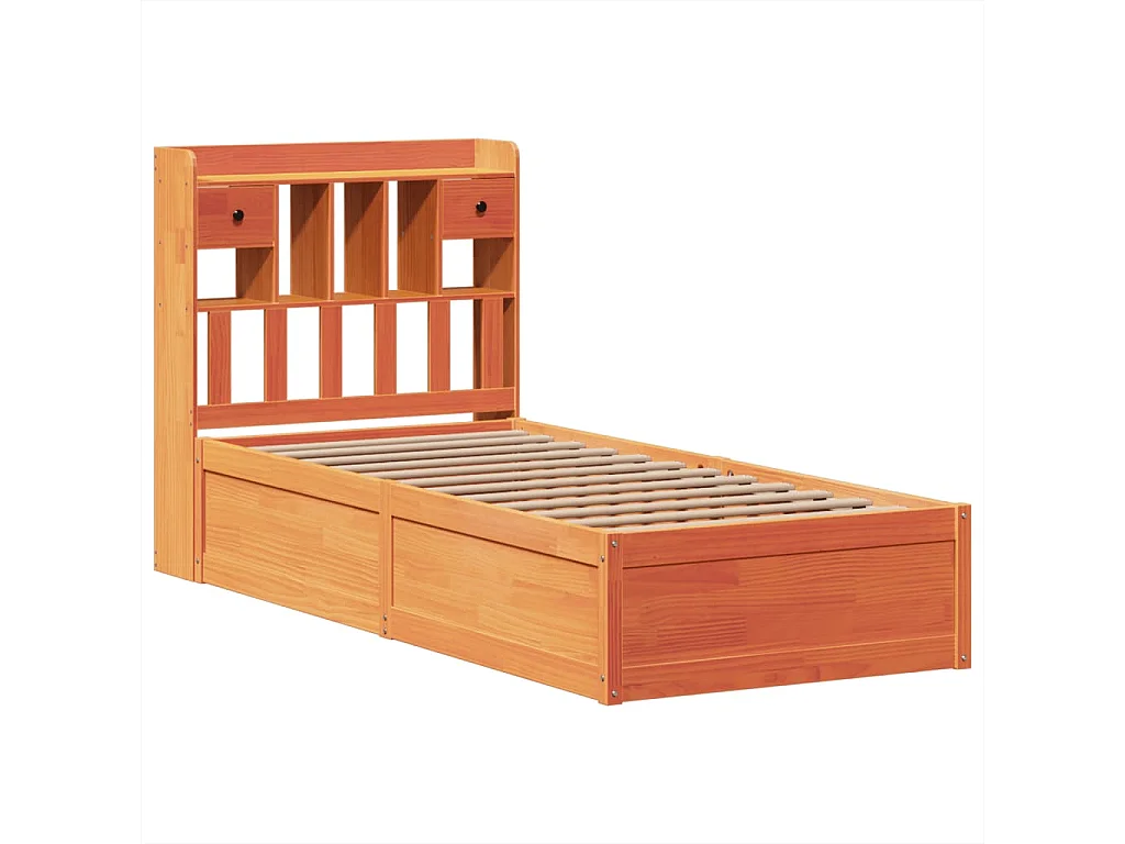Cama sin colchón madera maciza de pino marrón cera 100x200 cm