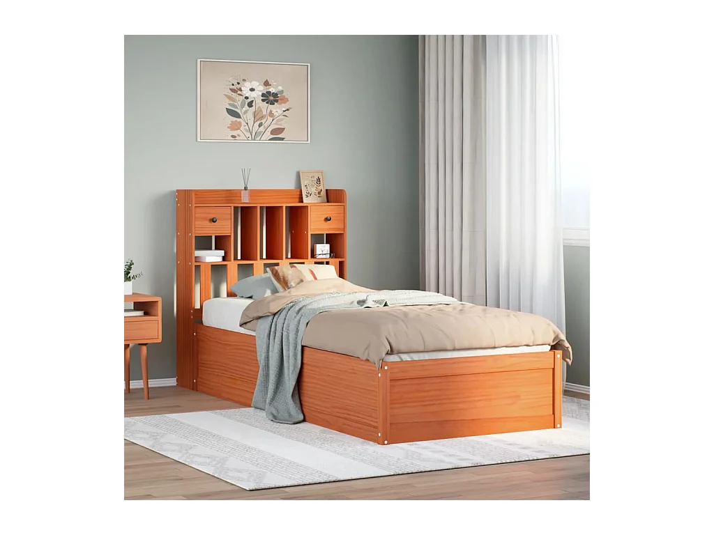 Cadre de lit sans matelas cire marron 100x200cm bois pin massif