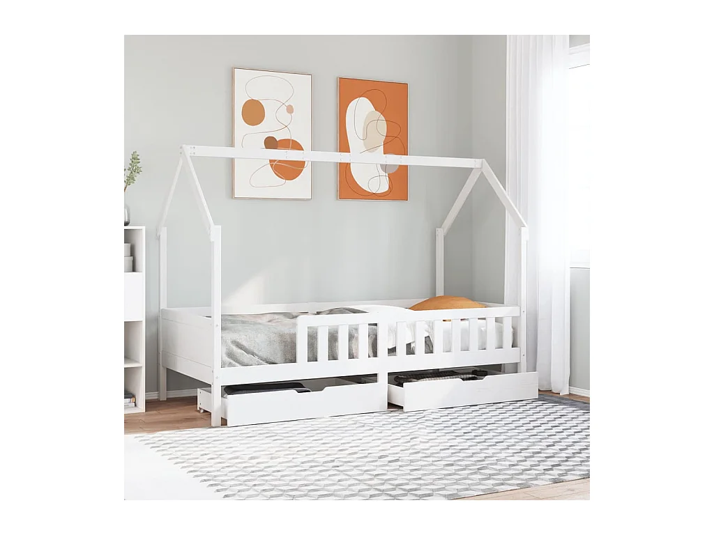 Cadre de lit d'enfants et tiroirs 90x190 cm bois de pin massif