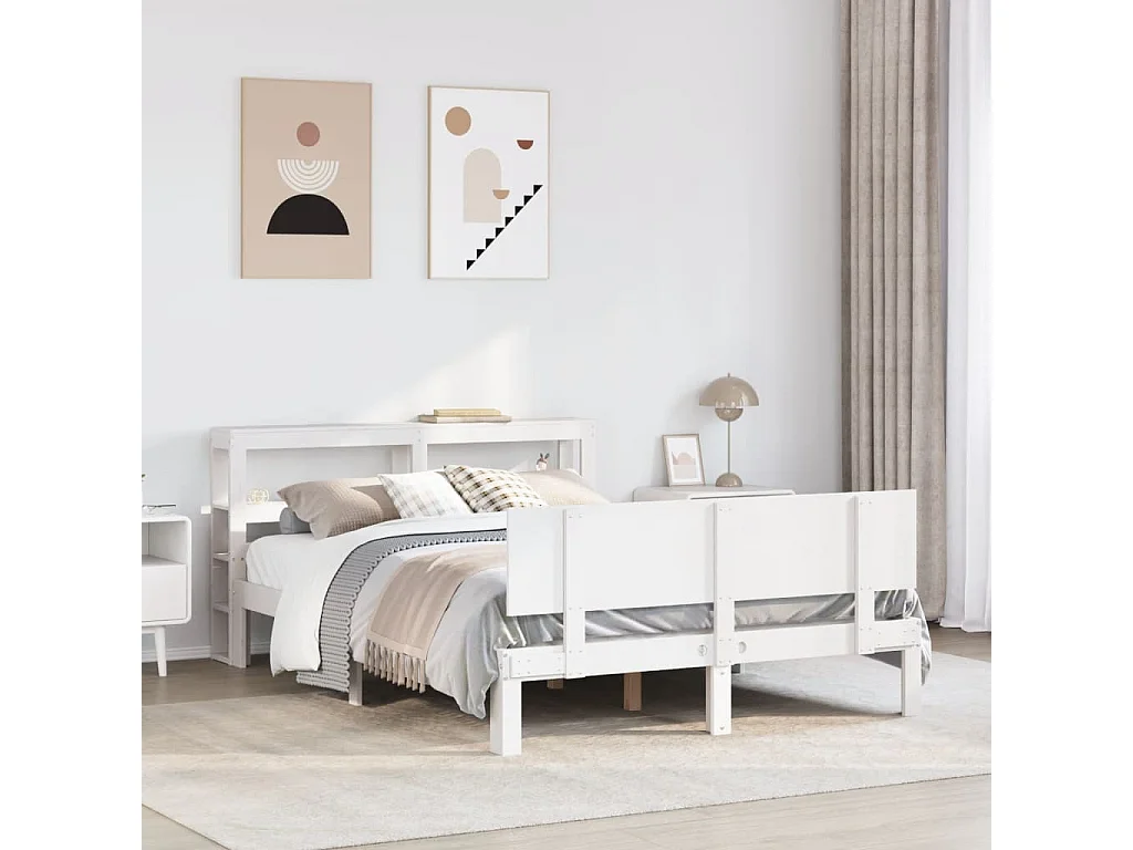 Cadre de lit avec tête de lit blanc 160x200 cm bois pin massif