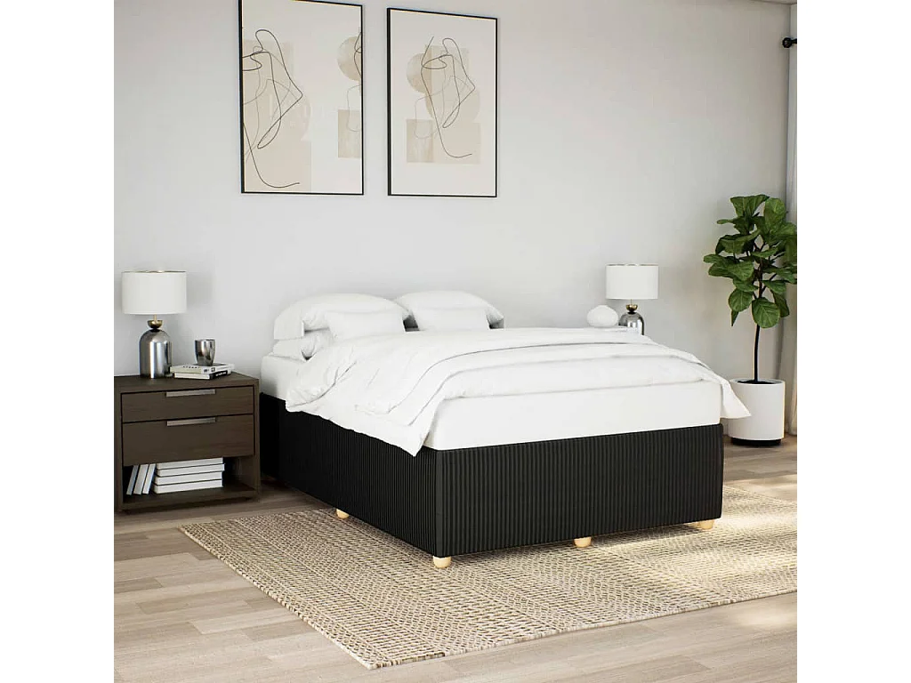Estrutura de cama sem colchão 140x190 cm tecido preto
