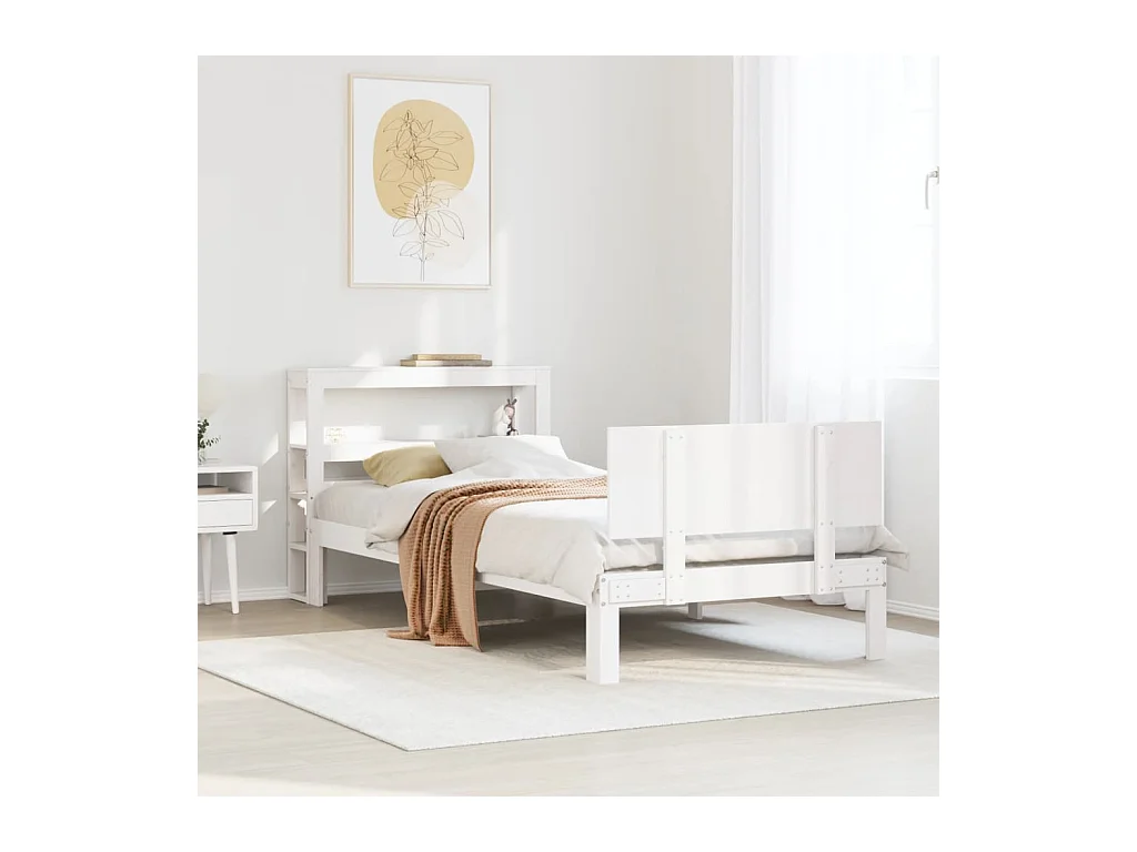 Estructura de cama con cabecero madera de pino blanca 90x200 cm