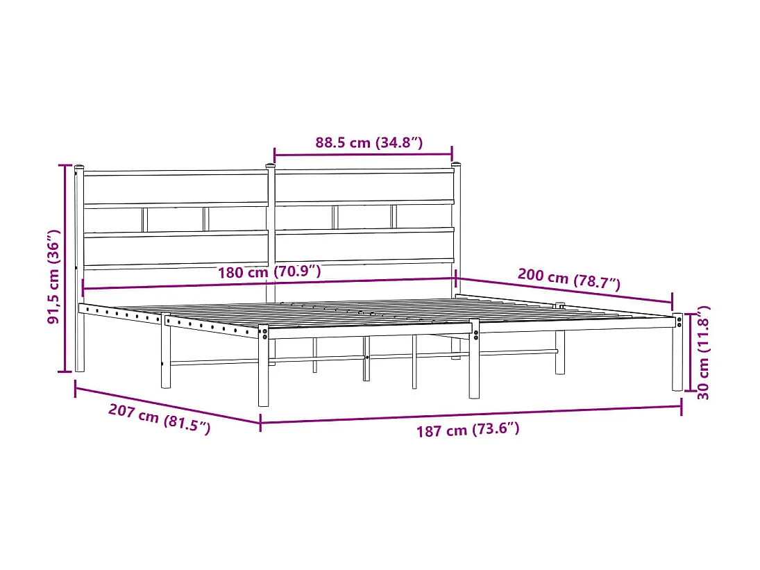 Estructura de cama sin colchón metal roble Sonoma 180x200 cm