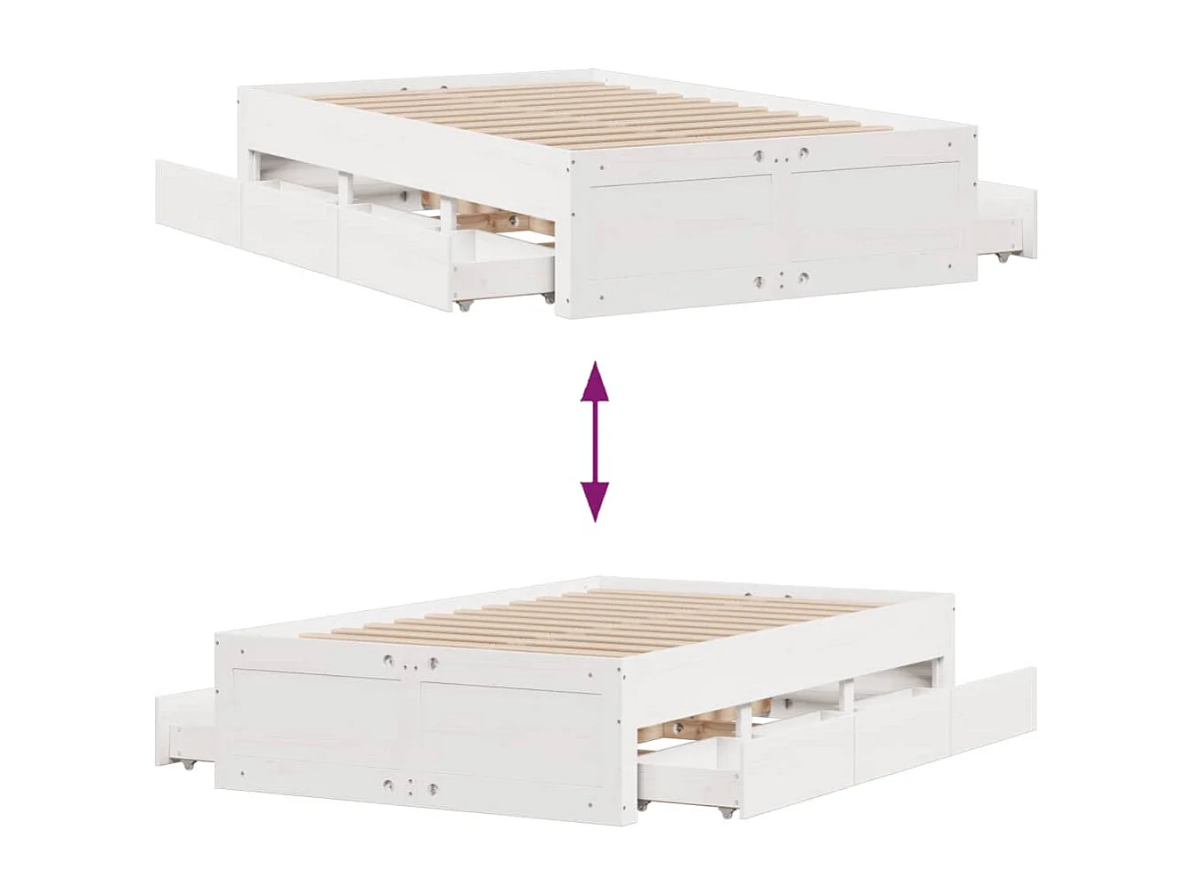 Cama sem colchão com gavetas 135x190 cm pinho maciço branco