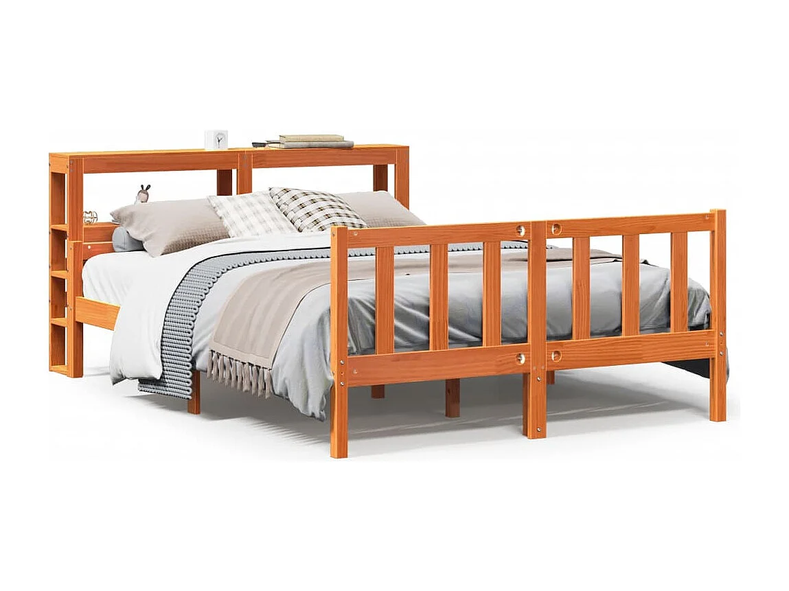 Estrutura cama c/ cabeceira 150x200cm pinho maciço castanho-mel