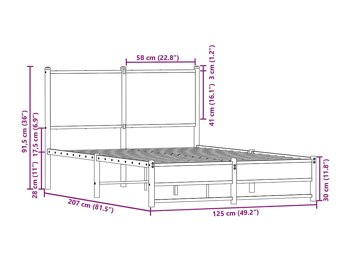 Cadre de lit en métal sans matelas chêne fumé 120x200 cm