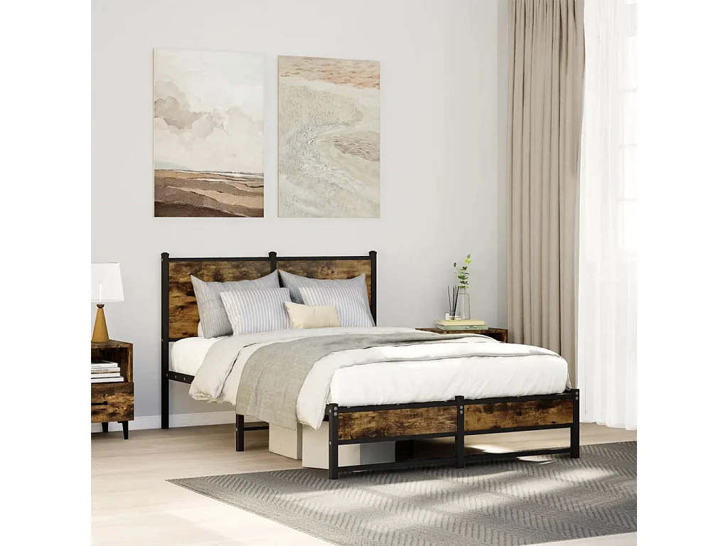 Estructura de cama sin colchón metal roble ahumado 120x200 cm