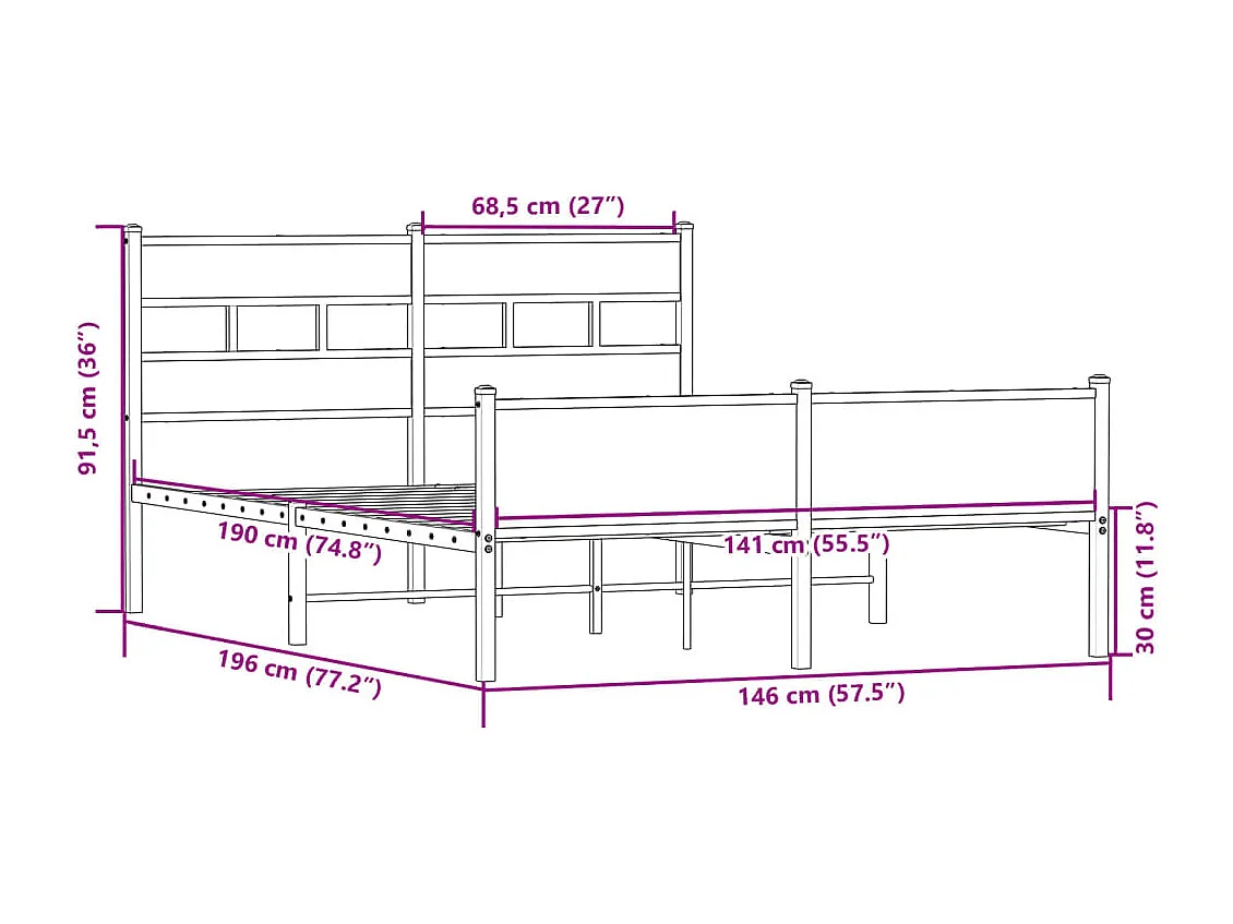 Cadre de lit sans matelas chêne sonoma 140x190 cm