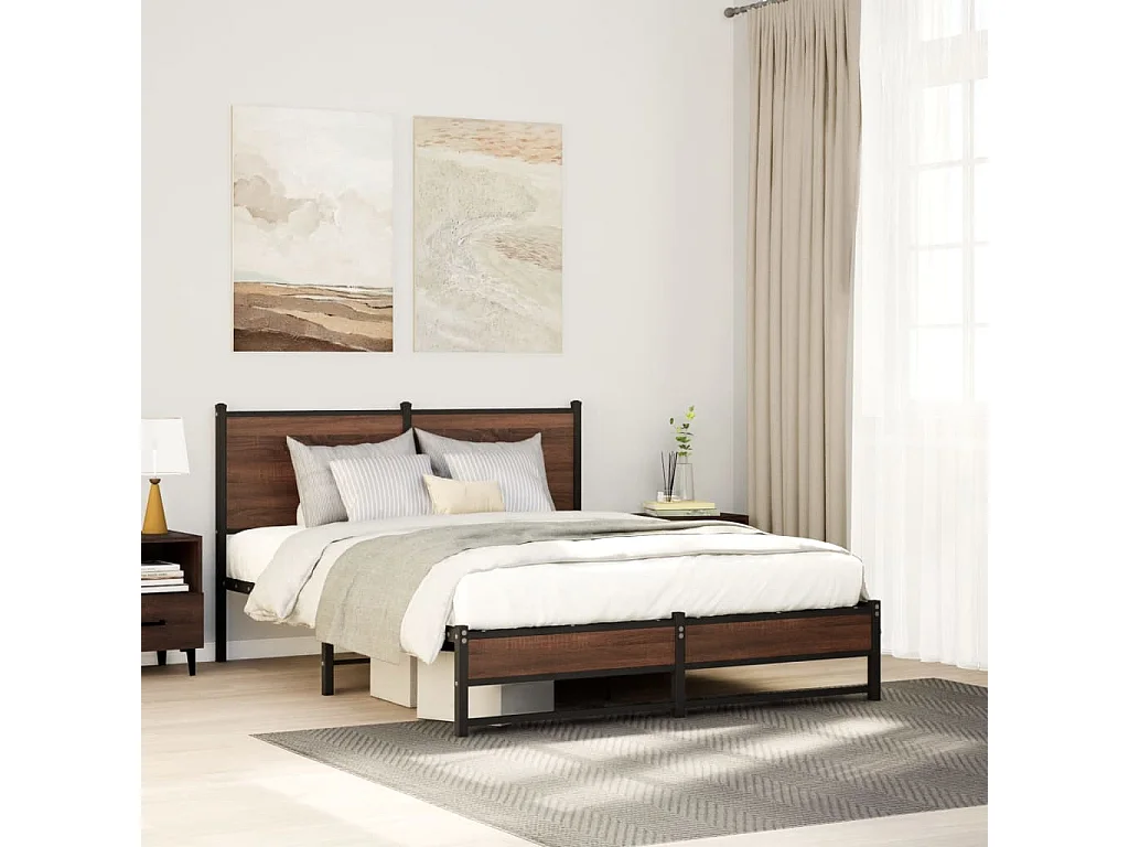 Cadre de lit en métal sans matelas chêne marron 150x200 cm