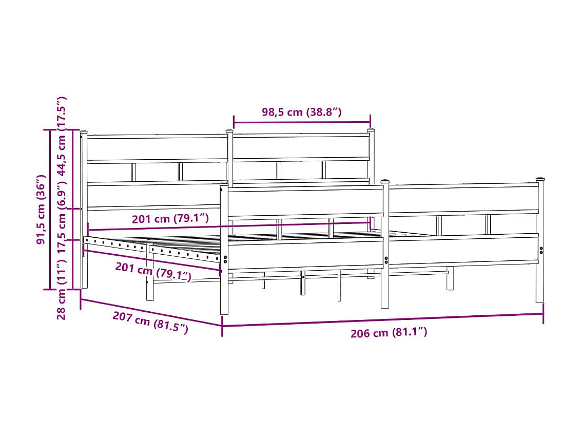 Cadre de lit en métal sans matelas chêne marron 200x200 cm