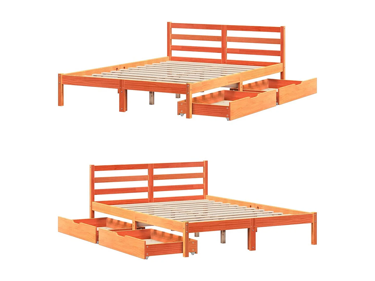 Cama sem colchão 140x200 cm madeira pinho maciça castanho-mel