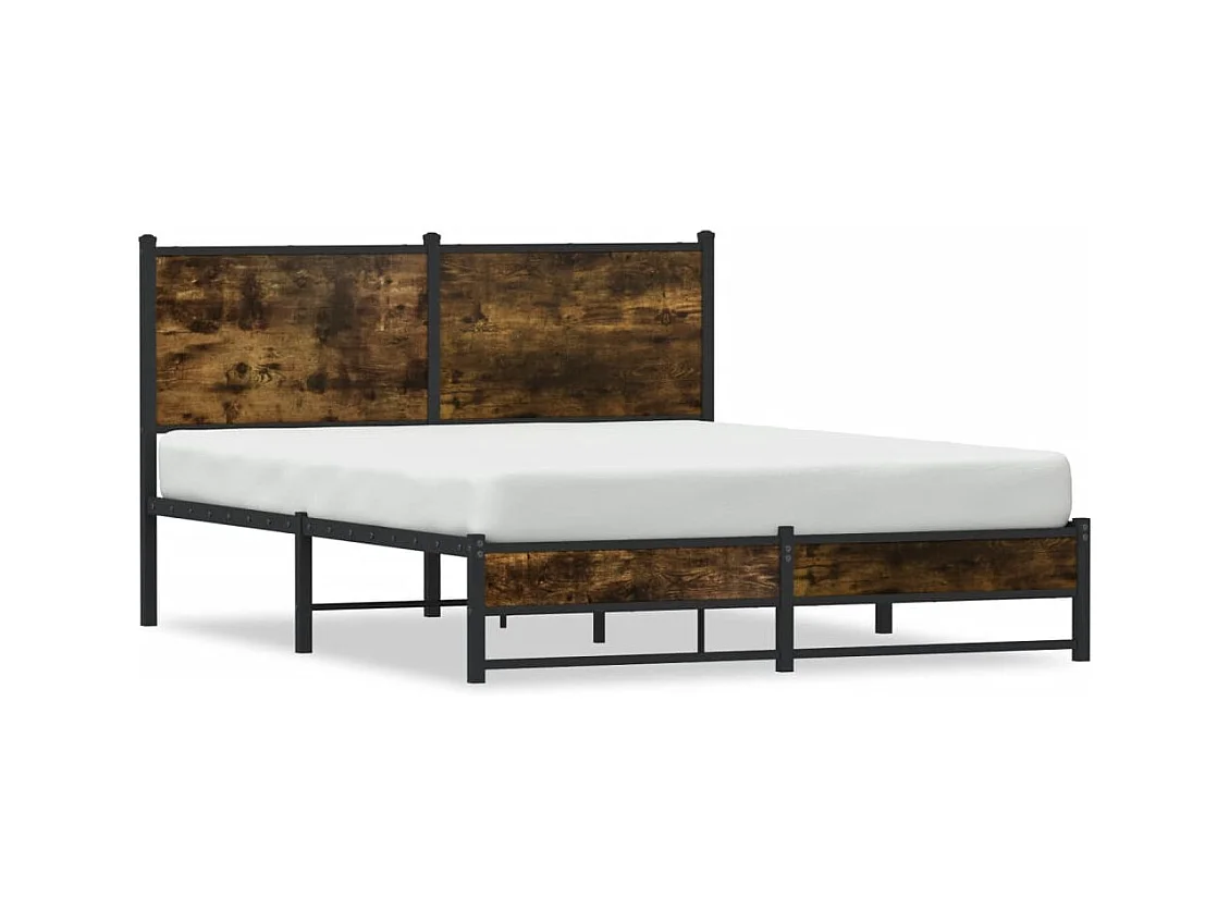 Cadre de lit en métal sans matelas chêne fumé 140x190 cm