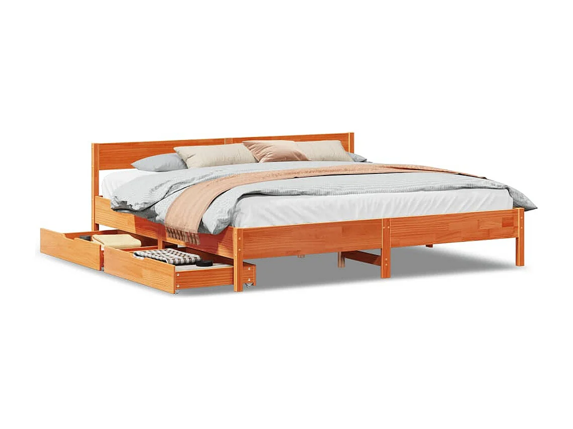 Cadre de lit sans matelas cire marron 180x200cm bois pin massif