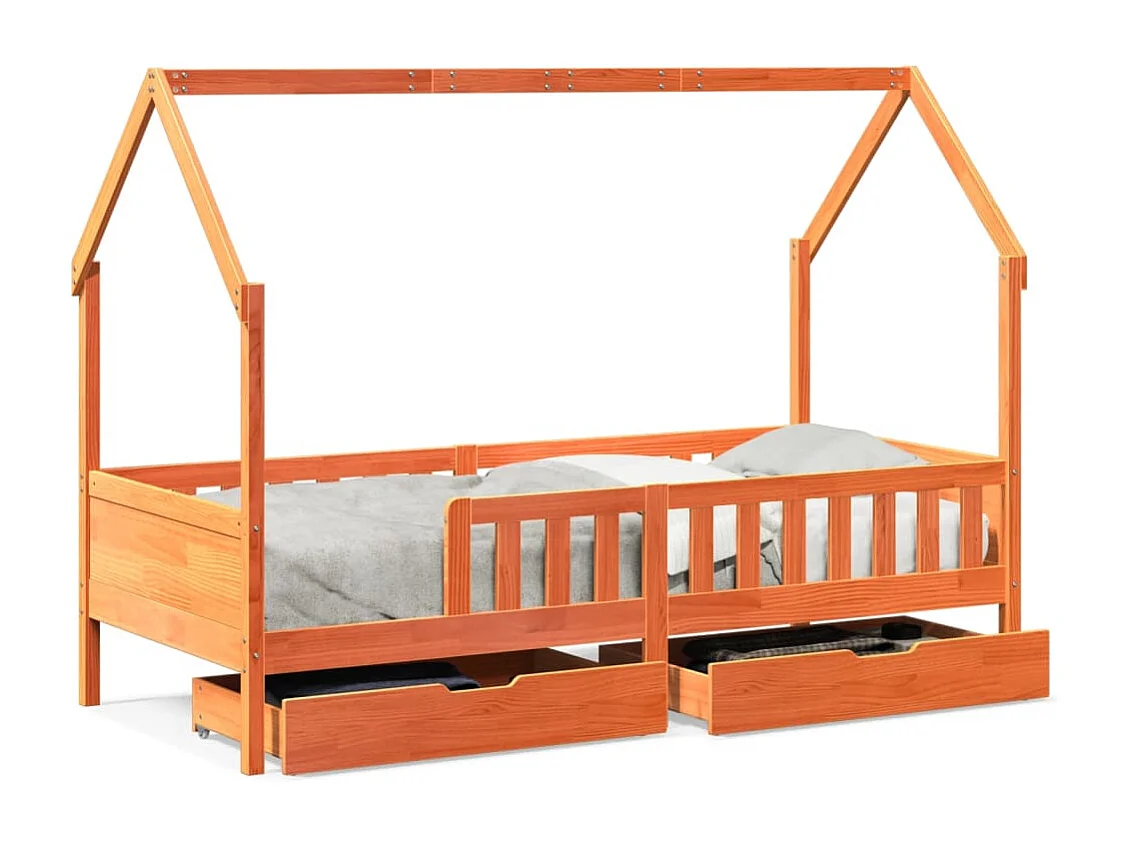 Cadre de lit enfant avec tiroirs 90x200 cm bois de pin massif