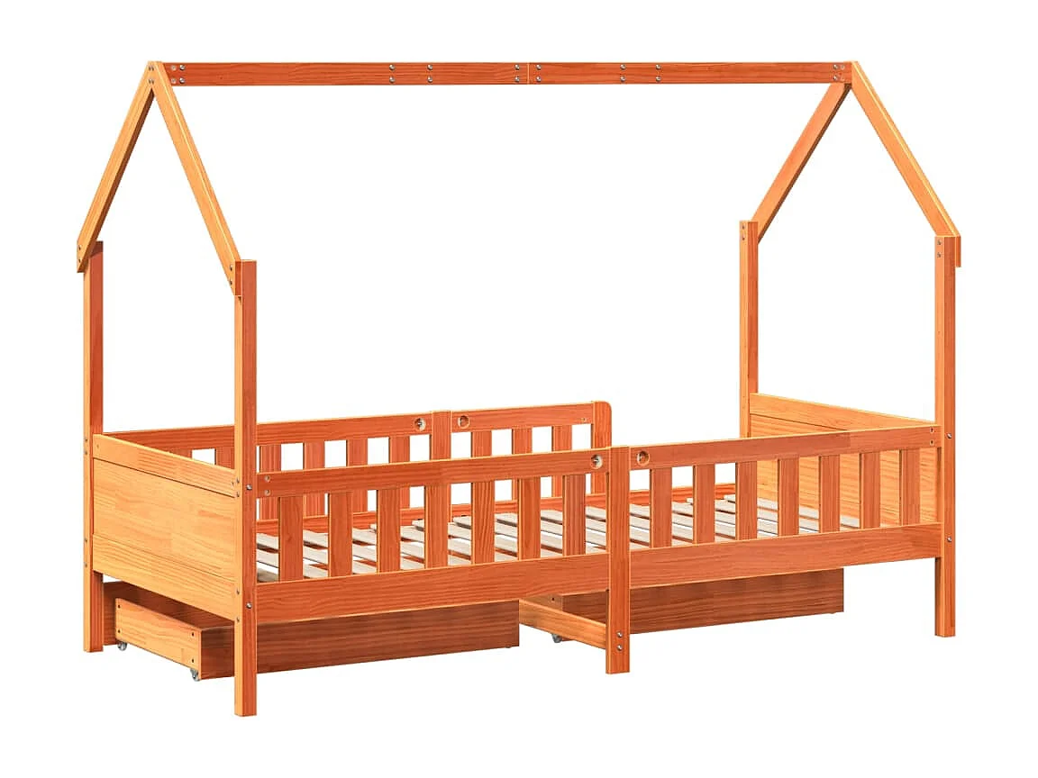 Cadre de lit enfant avec tiroirs 90x200 cm bois de pin massif