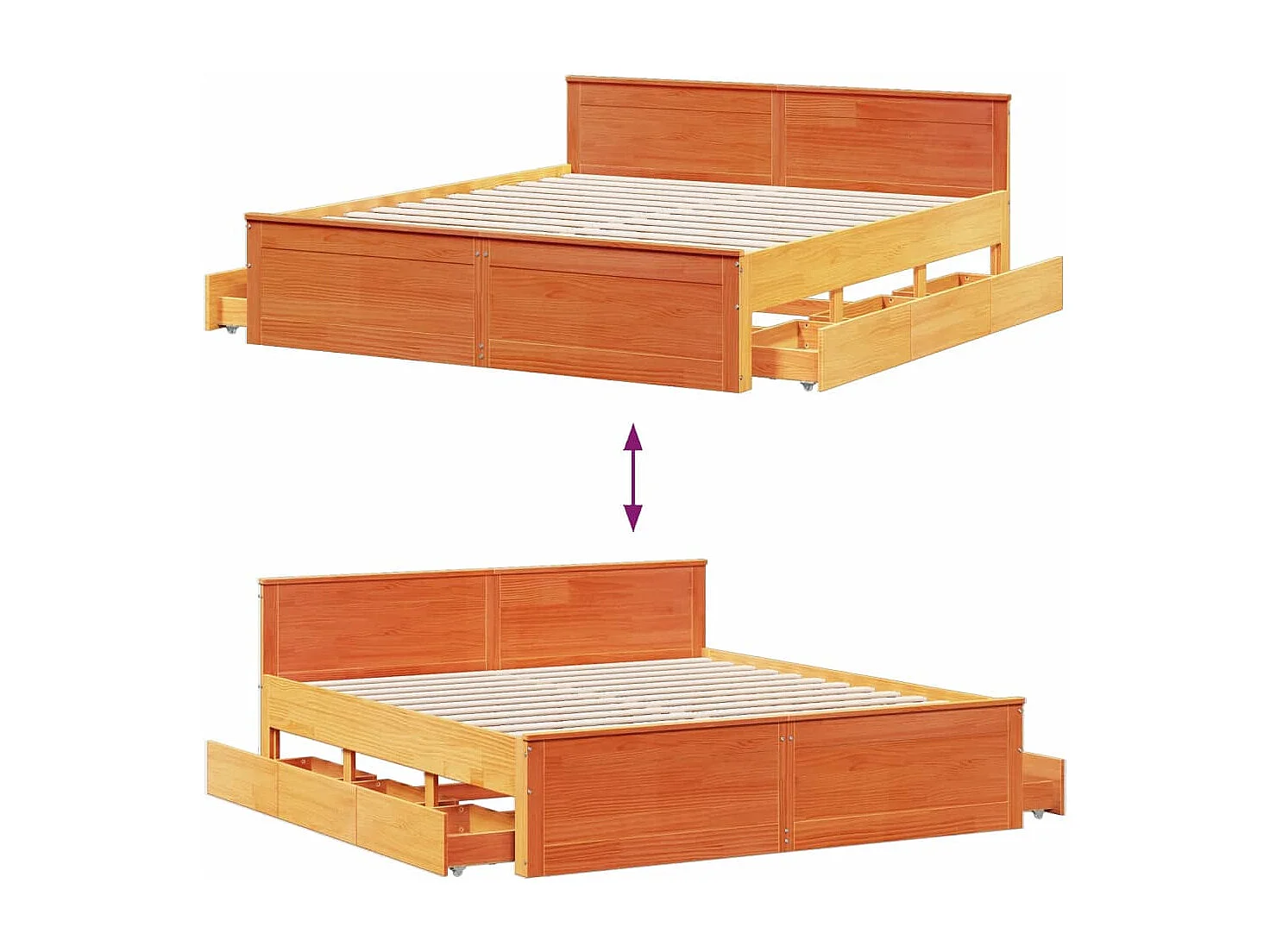 Cama sin colchón con cabecero madera de pino marrón 200x200 cm