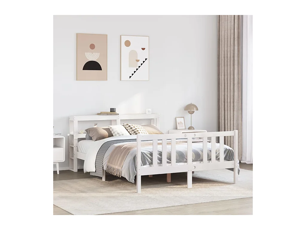 Cadre de lit avec tête de lit blanc 140x200 cm bois pin massif