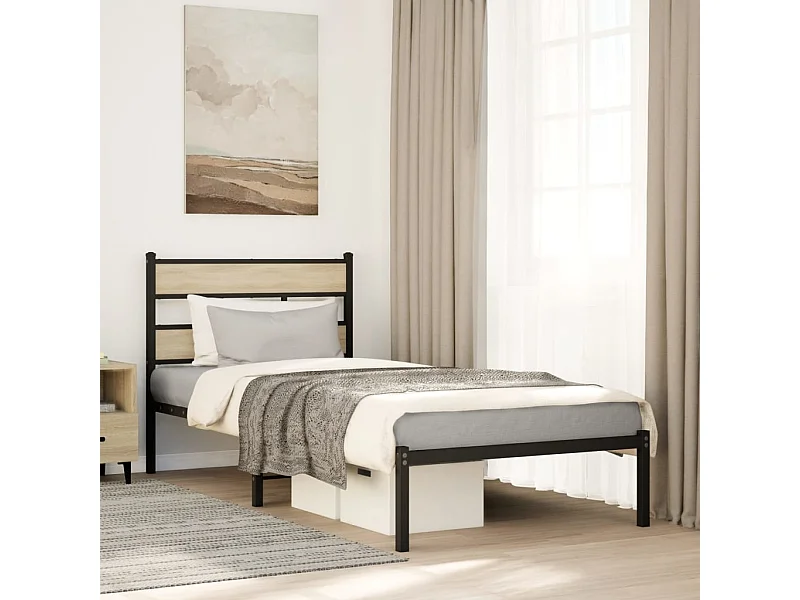 Cadre de lit en métal sans matelas chêne sonoma 90x190 cm
