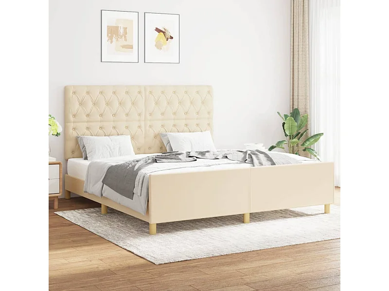 Estrutura de cama em tecido cor creme 160x200 cm