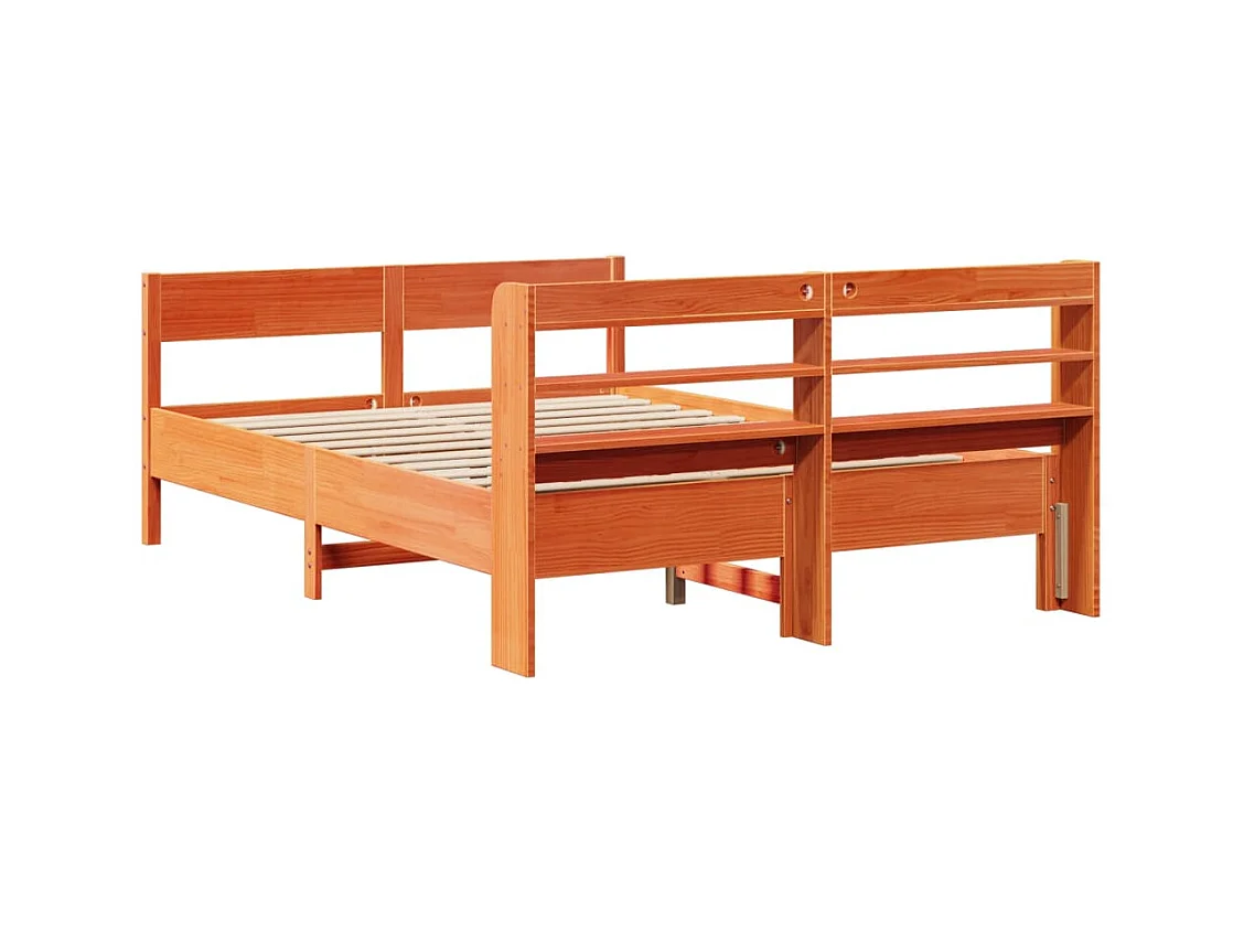 Cadre de lit sans matelas cire marron 135x190cm bois pin massif