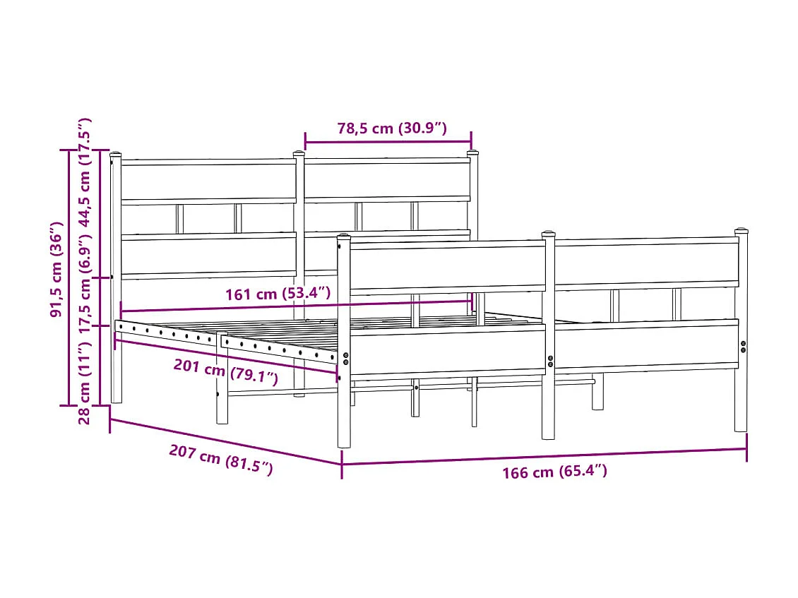 Estrutura cama sem colchão 160x200 cm metal carvalho castanho