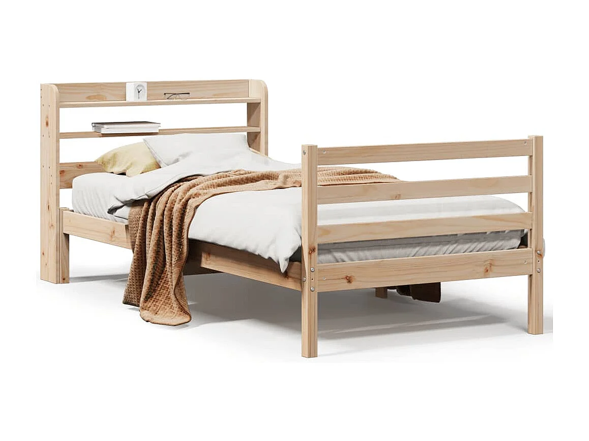 Estructura de cama con cabecero madera maciza de pino 90x200 cm