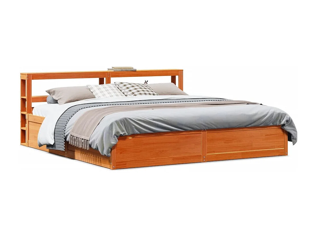 Estrutura cama c/ cabeceira 180x200cm pinho maciço castanho-mel