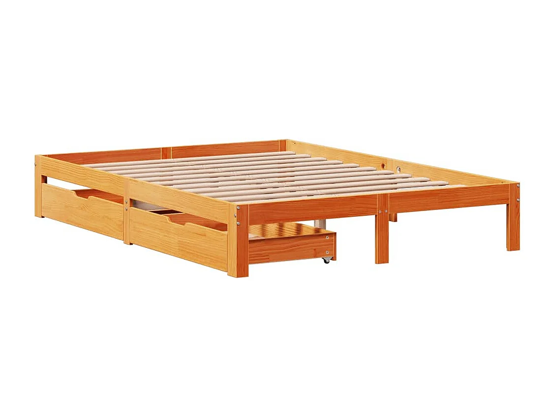 Estructura cama con cajones madera pino marrón cera 140x200 cm