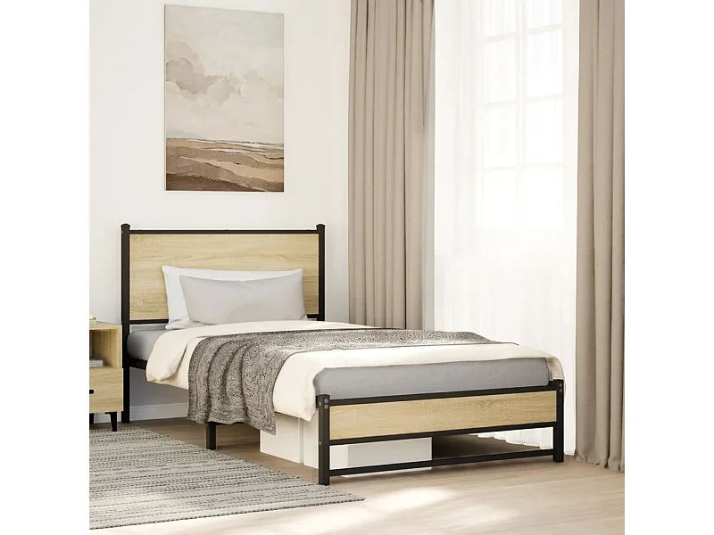 Estrutura de cama sem colchão 107x203 cm metal carvalho sonoma