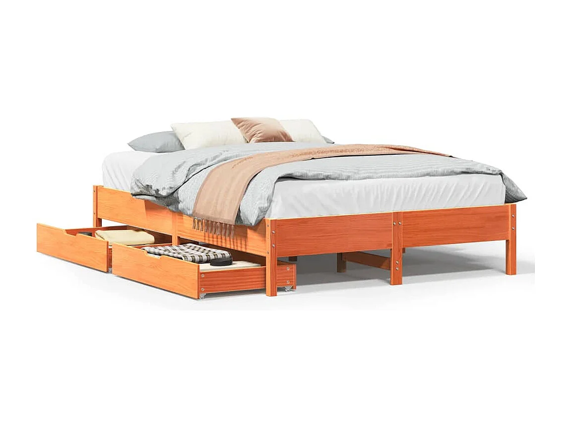 Cama sin colchón madera maciza de pino marrón cera 160x200 cm