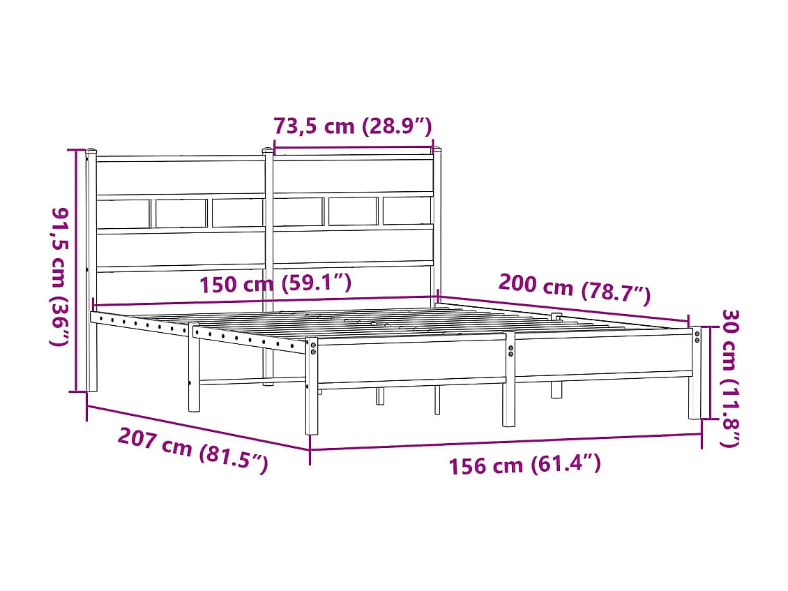 Estructura de cama sin colchón madera roble Sonoma 150x200 cm