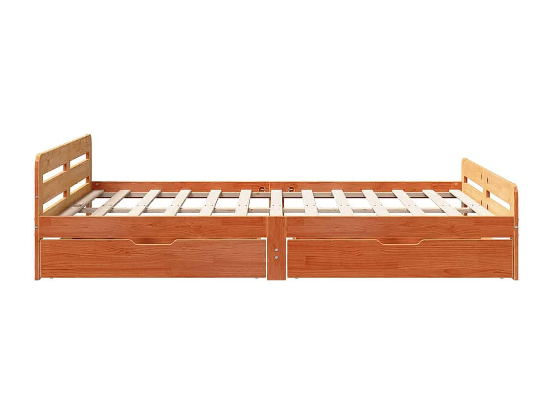 Cama sin colchón madera maciza de pino marrón cera 140x190 cm