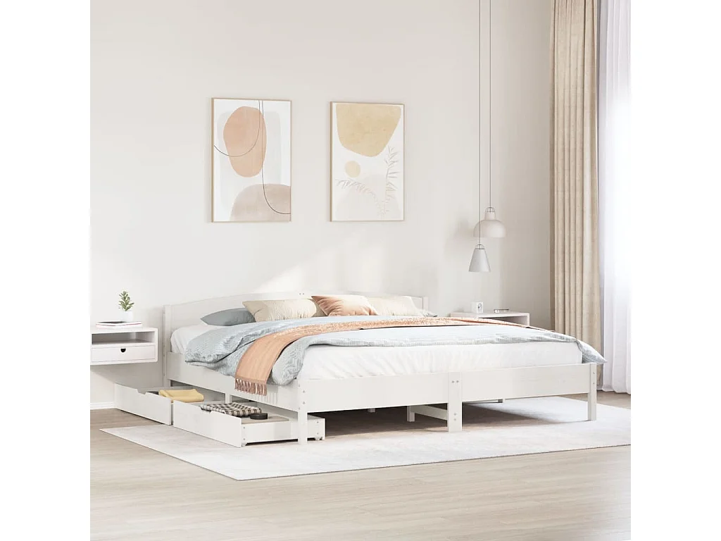 Cama sin colchón madera maciza de pino blanca 180x200 cm