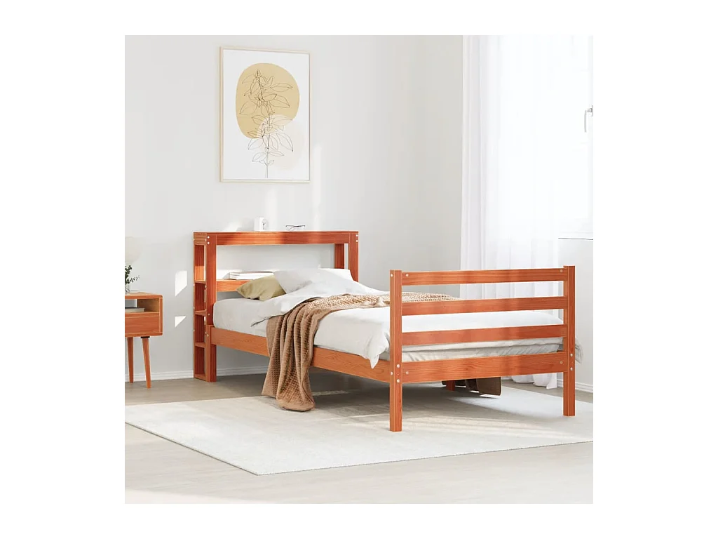 Cama sem colchão 100x200 cm pinho maciço castanho-mel