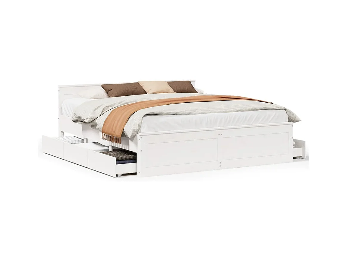 Cama sin colchón con cabecero madera de pino blanco 200x200 cm